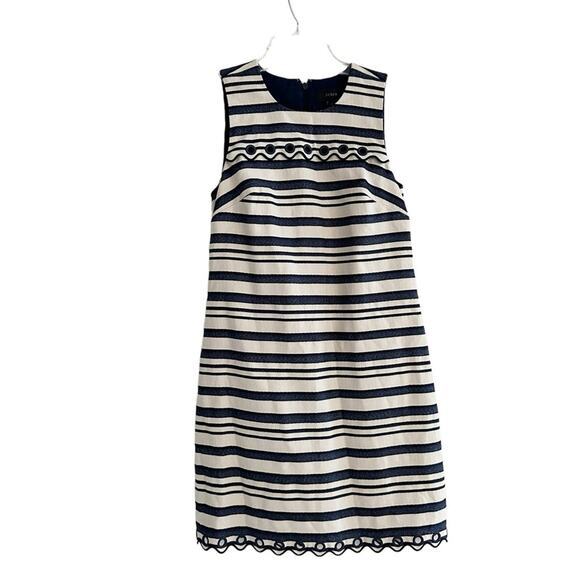 J. Crew Shift Dress E8993 Blue  Striped Scalloped Hem Grommets Size 2 - Picture 15 of 16
